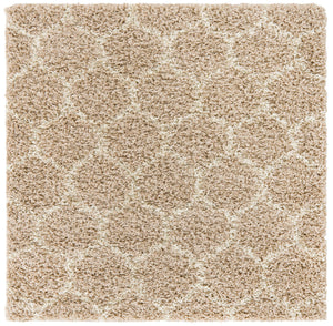 Light Brown 4' x 4' Trellis Shag Square Area Rug Thick Soft Touch Fluffy & Plush Shaggy Pile
