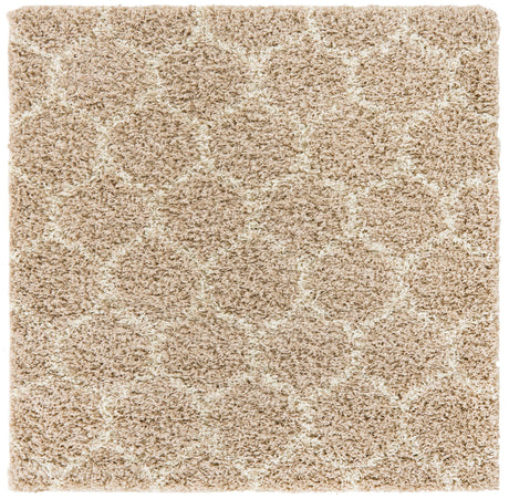 Light Brown 4' x 4' Trellis Shag Square Area Rug Thick Soft Touch Fluffy & Plush Shaggy Pile Geometric Modern Unique Carpet for Home Interior Design for Sale at Rug Engine