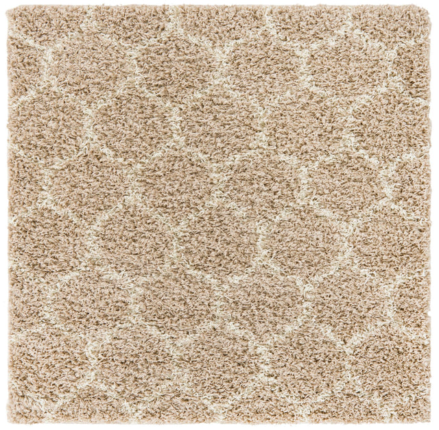 Light Brown 4' x 4' Trellis Shag Square Area Rug Thick Soft Touch Fluffy & Plush Shaggy Pile