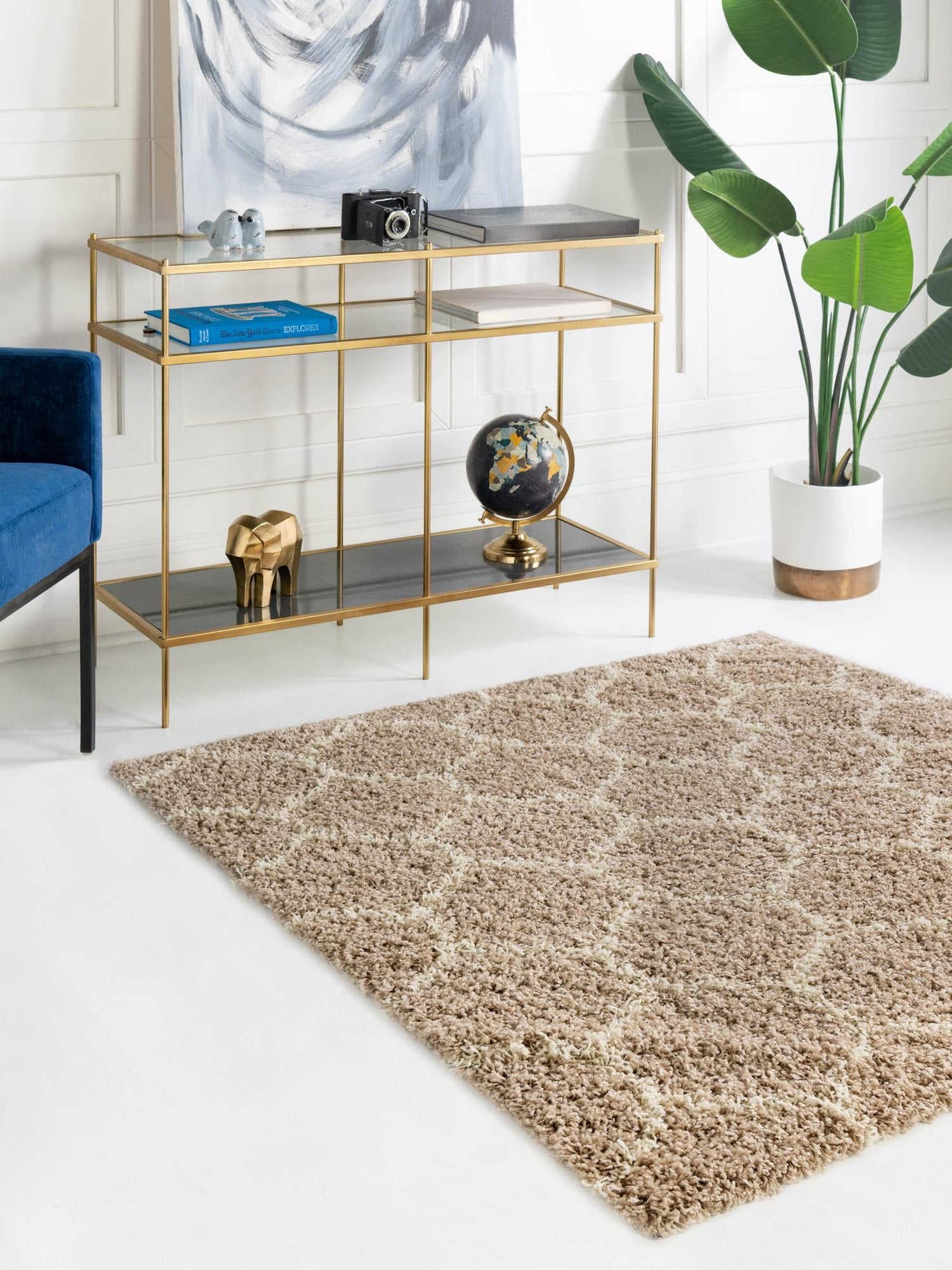 Light Brown 6' x 6' Trellis Shag Square Area Rug Thick Soft Touch Fluffy & Plush Shaggy Pile Geometric Modern Unique Carpet for Home Interior Design for Sale at Rug Engine