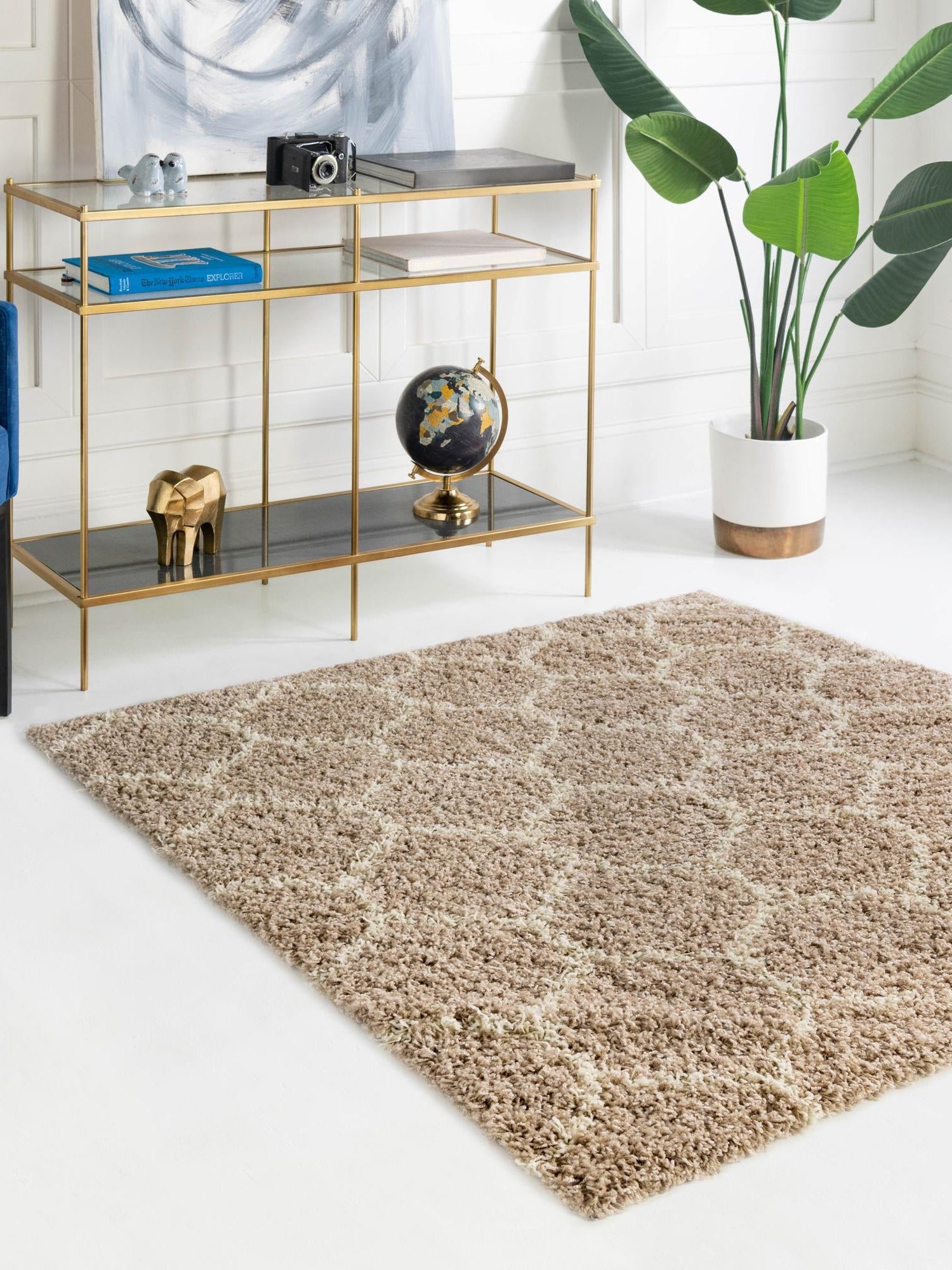 Light Brown 3' 3 x 3' 3 Trellis Shag Square Area Rug Thick Soft Touch Fluffy & Plush Shaggy Pile Geometric Modern Unique Carpet for Home Interior Design for Sale at Rug Engine