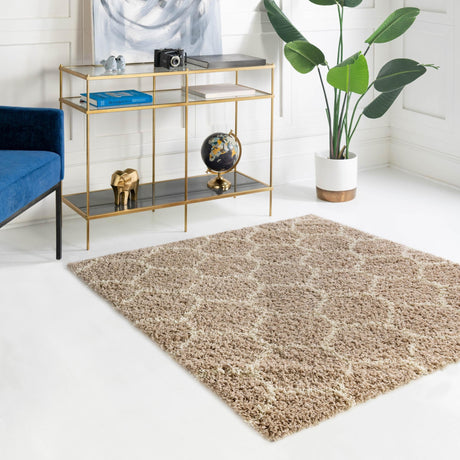 Light Brown 4' x 4' Trellis Shag Square Area Rug Thick Soft Touch Fluffy & Plush Shaggy Pile Geometric Modern Unique Carpet for Home Interior Design for Sale at Rug Engine