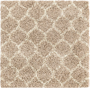Light Brown 3' 3 x 3' 3 Trellis Shag Square Area Rug Thick Soft Touch Fluffy & Plush Shaggy Pile