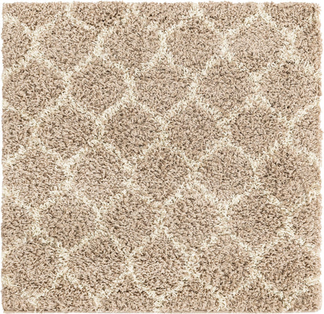 Light Brown 3' 3 x 3' 3 Trellis Shag Square Area Rug Thick Soft Touch Fluffy & Plush Shaggy Pile Geometric Modern Unique Carpet for Home Interior Design for Sale at Rug Engine