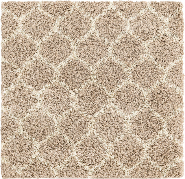 Light Brown 3' 3 x 3' 3 Trellis Shag Square Area Rug Thick Soft Touch Fluffy & Plush Shaggy Pile