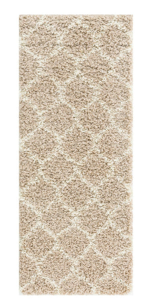 Light Brown 2' x 5' Trellis Shag Runner Area Rug Thick Soft Touch Fluffy & Plush Shaggy Pile