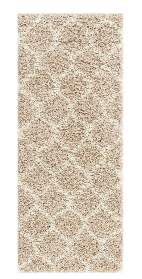 Light Brown 2' x 5' Trellis Shag Runner Area Rug Thick Soft Touch Fluffy & Plush Shaggy Pile Geometric Modern Unique Carpet for Home Interior Design for Sale at Rug Engine