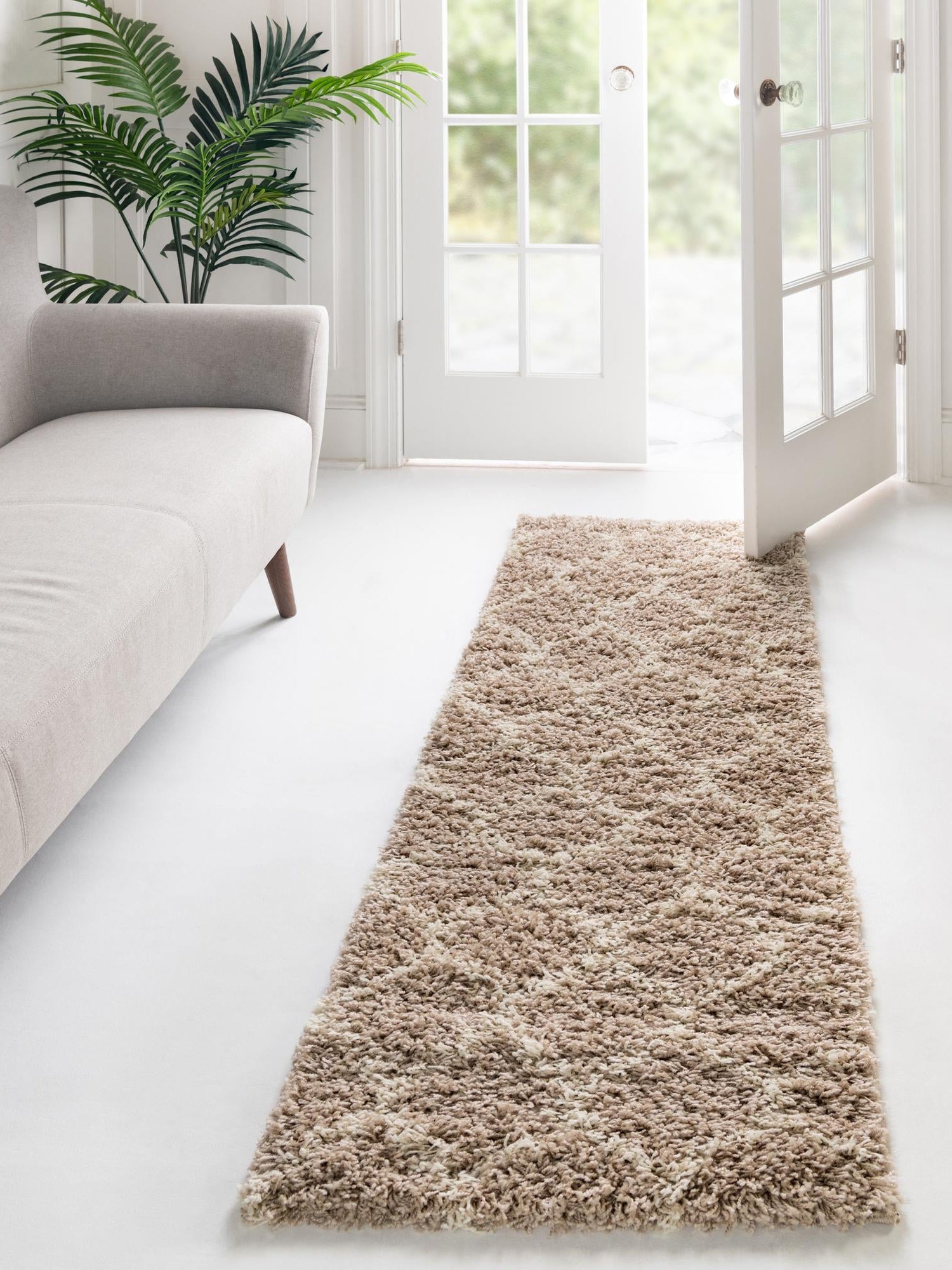 Light Brown 2' x 8' Trellis Shag Runner Area Rug Thick Soft Touch Fluffy & Plush Shaggy Pile Geometric Modern Unique Carpet for Home Interior Design for Sale at Rug Engine
