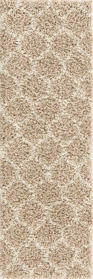 Light Brown 2' x 6' Trellis Shag Runner Area Rug Thick Soft Touch Fluffy & Plush Shaggy Pile