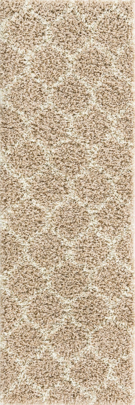 Light Brown 2' x 6' Trellis Shag Runner Area Rug Thick Soft Touch Fluffy & Plush Shaggy Pile Geometric Modern Unique Carpet for Home Interior Design for Sale at Rug Engine