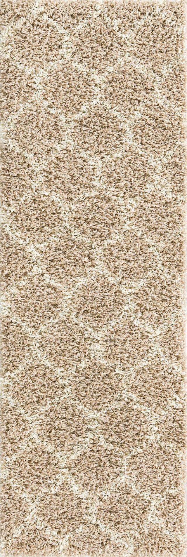 Light Brown 2' x 6' Trellis Shag Runner Area Rug Thick Soft Touch Fluffy & Plush Shaggy Pile