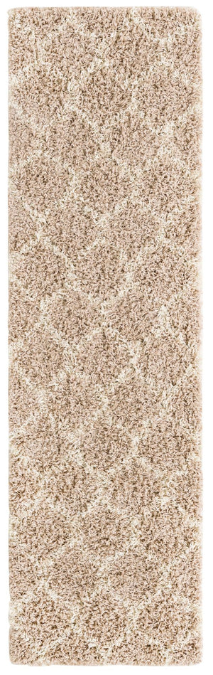 Light Brown 2' x 7' Trellis Shag Runner Area Rug Thick Soft Touch Fluffy & Plush Shaggy Pile