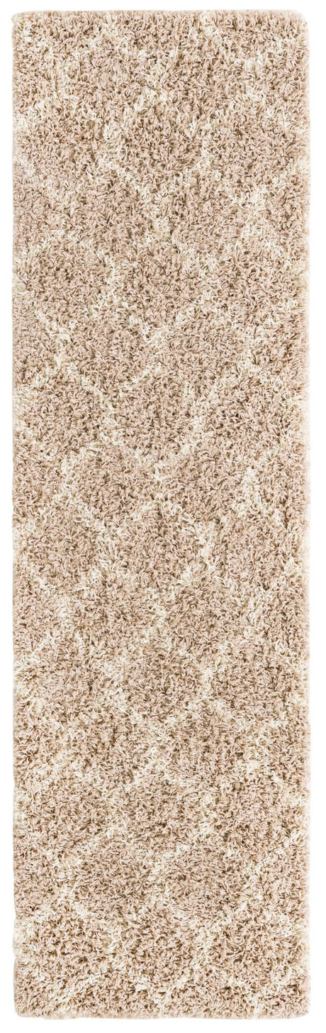 Light Brown 2' x 7' Trellis Shag Runner Area Rug Thick Soft Touch Fluffy & Plush Shaggy Pile Geometric Modern Unique Carpet for Home Interior Design for Sale at Rug Engine