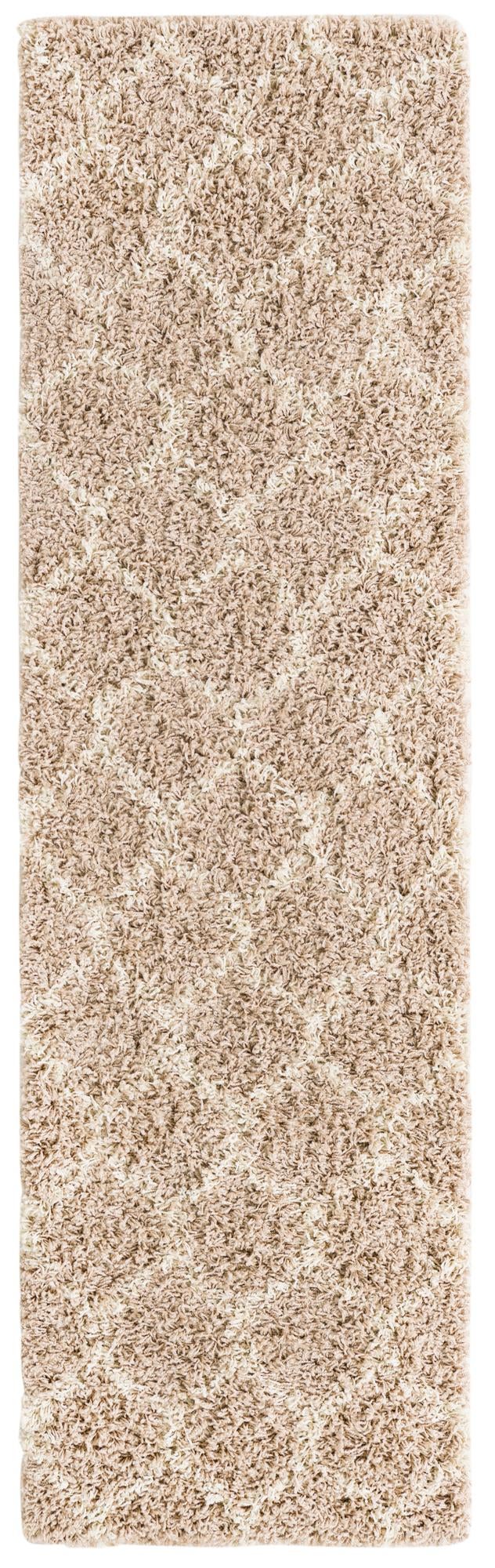 Light Brown 2' x 7' Trellis Shag Runner Area Rug Thick Soft Touch Fluffy & Plush Shaggy Pile