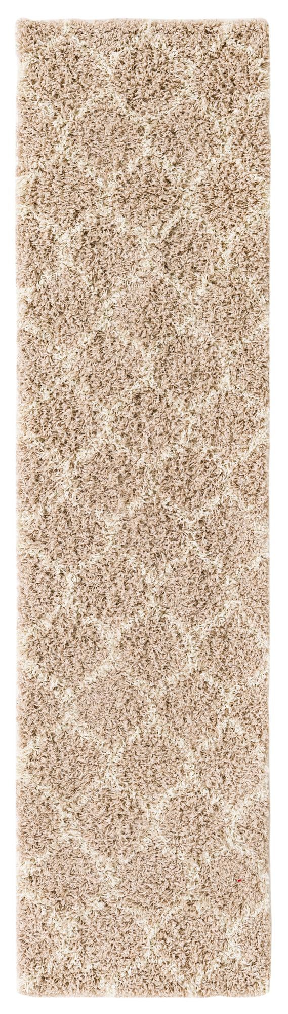 Light Brown 2' x 8' Trellis Shag Runner Area Rug Thick Soft Touch Fluffy & Plush Shaggy Pile
