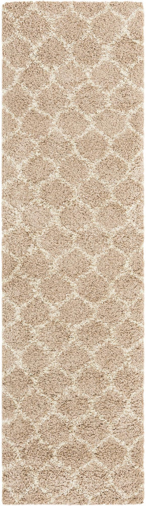 Light Brown 2' 7 x 10' Trellis Shag Runner Area Rug Thick Soft Touch Fluffy & Plush Shaggy Pile