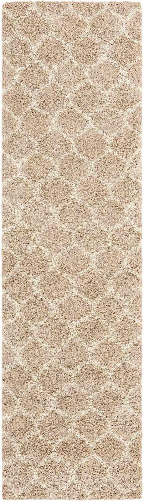 Light Brown 2' 7 x 10' Trellis Shag Runner Area Rug Thick Soft Touch Fluffy & Plush Shaggy Pile Geometric Modern Unique Carpet for Home Interior Design for Sale at Rug Engine