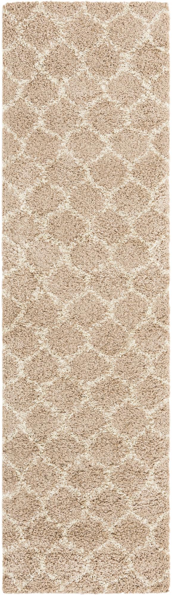 Light Brown 2' 7 x 10' Trellis Shag Runner Area Rug Thick Soft Touch Fluffy & Plush Shaggy Pile