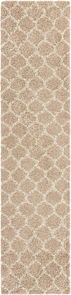 Light Brown 2' 7 x 12' Trellis Shag Runner Area Rug Thick Soft Touch Fluffy & Plush Shaggy Pile