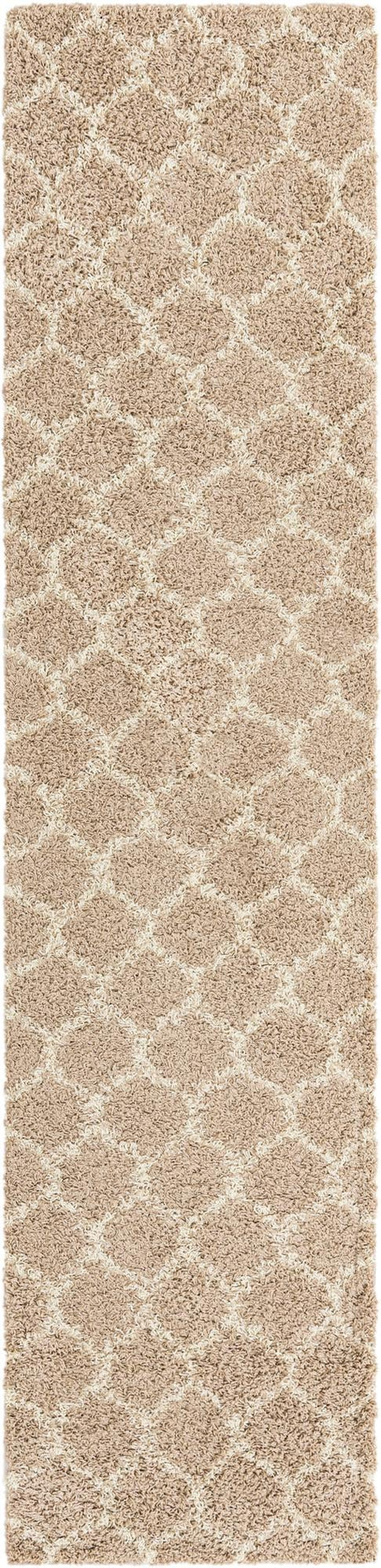 Light Brown 2' 7 x 12' Trellis Shag Runner Area Rug Thick Soft Touch Fluffy & Plush Shaggy Pile Geometric Modern Unique Carpet for Home Interior Design for Sale at Rug Engine