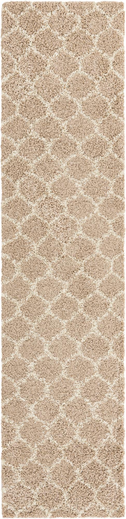Light Brown 2' 7 x 12' Trellis Shag Runner Area Rug Thick Soft Touch Fluffy & Plush Shaggy Pile