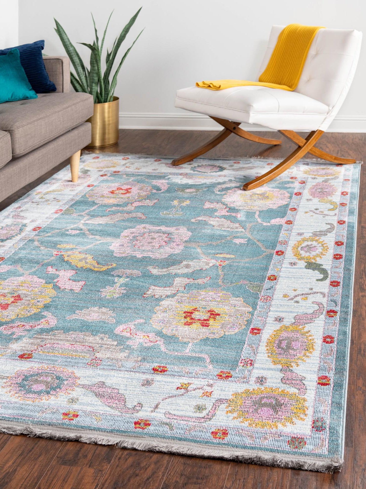 Gray and Blue 5' 5 x 8' Paragon Rectangle Area Rug 100% Polypropylene Colorful Vivid Boho Style Modern Carpet for Unique Interiors for Sale at Rug Engine