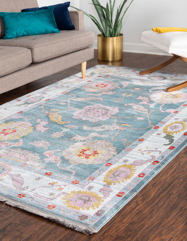 Gray and Blue 5' 5 x 8' Paragon Rectangle Area Rug 100% Polypropylene Colorful Vivid Boho Style Modern Carpet for Unique Interiors for Sale at Rug Engine