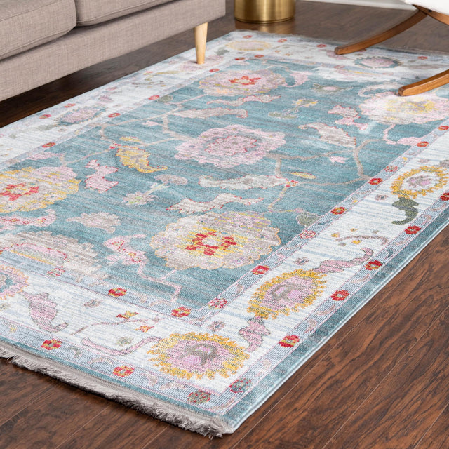Gray and Blue 6' x 9' Paragon Rectangle Area Rug 100% Polypropylene Colorful Vivid Boho Style Modern Carpet for Unique Interiors for Sale at Rug Engine