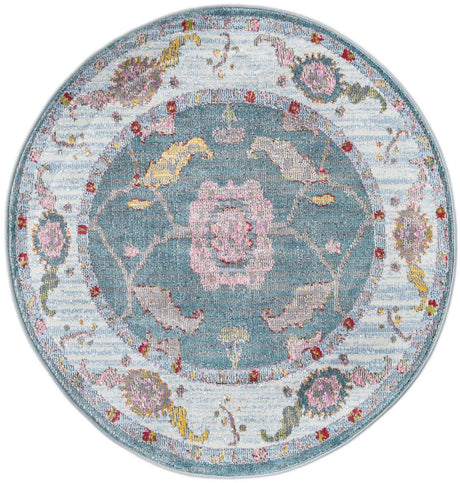 Gray and Blue 3' 3 x 3' 3 Paragon Round Area Rug 100% Polypropylene Colorful Vivid Boho Style Modern Carpet for Unique Interiors for Sale at Rug Engine