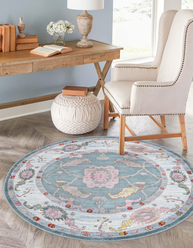 Gray and Blue 3' 3 x 3' 3 Paragon Round Area Rug 100% Polypropylene Colorful Vivid Boho Style Modern Carpet for Unique Interiors for Sale at Rug Engine