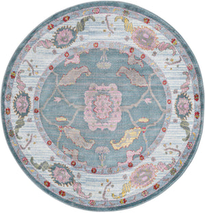 Gray and Blue 5' 5 x 5' 5 Paragon Round Area Rug 100% Polypropylene Colorful Vivid Boho Style Modern Carpet for Unique Interiors for Sale at Rug Engine
