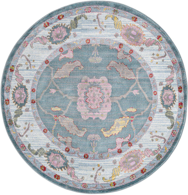 Gray and Blue 5' 5 x 5' 5 Paragon Round Area Rug 100% Polypropylene Colorful Vivid Boho Style Modern Carpet for Unique Interiors for Sale at Rug Engine