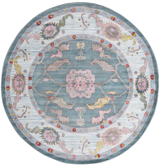 Gray and Blue 8' 2 x 8' 2 Paragon Round Area Rug 100% Polypropylene Colorful Vivid Boho Style Modern Carpet for Unique Interiors for Sale at Rug Engine