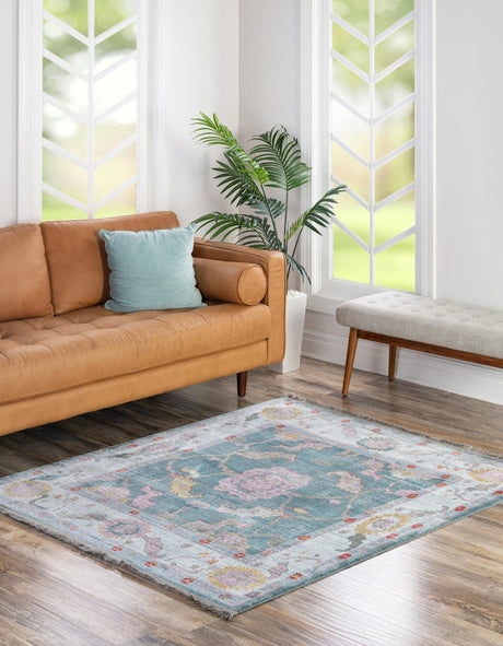 Gray and Blue 5' 5 x 5' 5 Paragon Square Area Rug 100% Polypropylene Colorful Vivid Boho Style Modern Carpet for Unique Interiors for Sale at Rug Engine