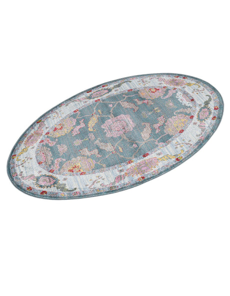 Gray and Blue 3' 3 x 5' 3 Paragon Oval Area Rug 100% Polypropylene Colorful Vivid Boho Style Modern Carpet for Unique Interiors for Sale at Rug Engine