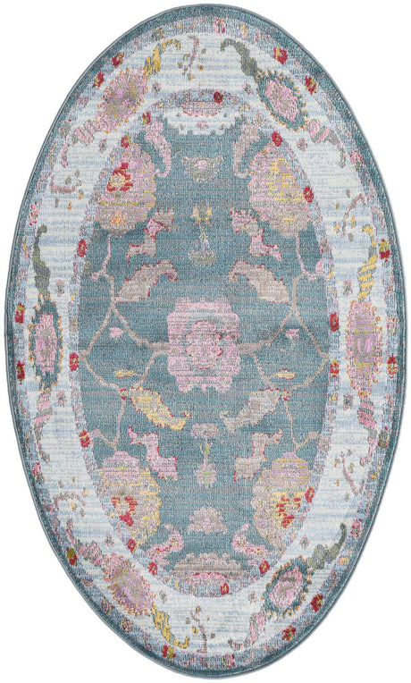 Gray and Blue 3' 3 x 5' 3 Paragon Oval Area Rug 100% Polypropylene Colorful Vivid Boho Style Modern Carpet for Unique Interiors for Sale at Rug Engine