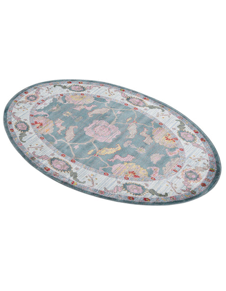 Gray and Blue 5' 5 x 8' Paragon Oval Area Rug 100% Polypropylene Colorful Vivid Boho Style Modern Carpet for Unique Interiors for Sale at Rug Engine