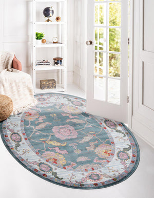 Gray and Blue 5' 5 x 8' Paragon Oval Area Rug 100% Polypropylene Colorful Vivid Boho Style Modern Carpet for Unique Interiors for Sale at Rug Engine