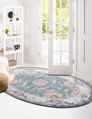 Gray and Blue 3' 3 x 5' 3 Paragon Oval Area Rug 100% Polypropylene Colorful Vivid Boho Style Modern Carpet for Unique Interiors for Sale at Rug Engine