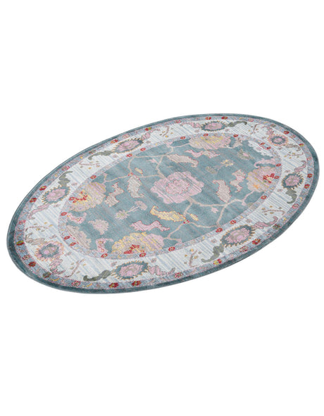 Gray and Blue 5' 5 x 8' Paragon Oval Area Rug 100% Polypropylene Colorful Vivid Boho Style Modern Carpet for Unique Interiors for Sale at Rug Engine