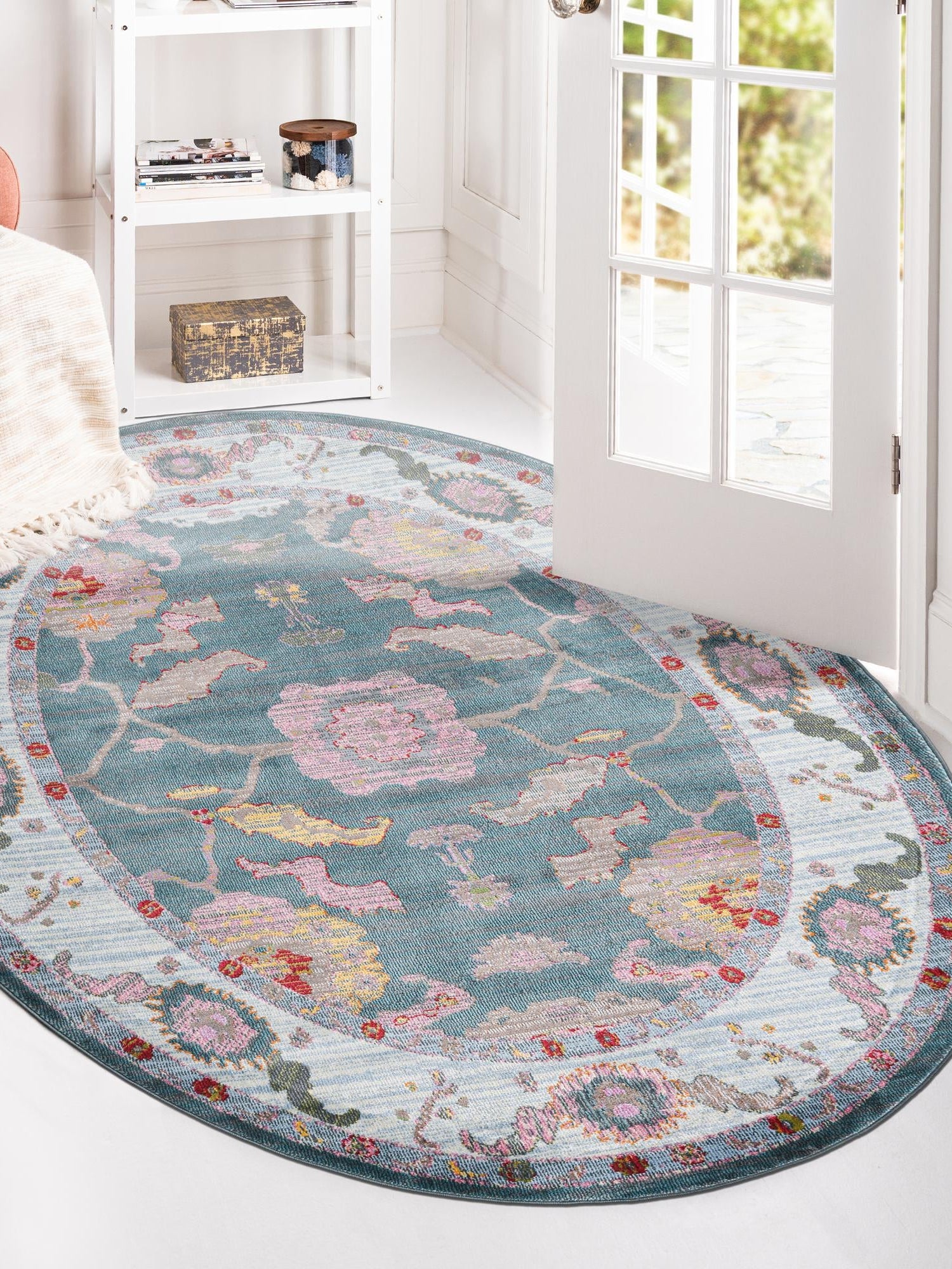 Gray and Blue 3' 3 x 5' 3 Paragon Oval Area Rug 100% Polypropylene Colorful Vivid Boho Style Modern Carpet for Unique Interiors for Sale at Rug Engine