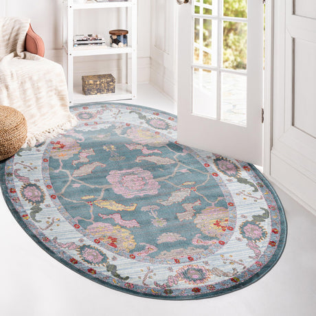 Gray and Blue 5' 5 x 8' Paragon Oval Area Rug 100% Polypropylene Colorful Vivid Boho Style Modern Carpet for Unique Interiors for Sale at Rug Engine