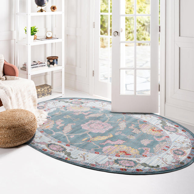 Gray and Blue 3' 3 x 5' 3 Paragon Oval Area Rug 100% Polypropylene Colorful Vivid Boho Style Modern Carpet for Unique Interiors for Sale at Rug Engine