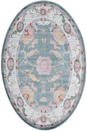 Gray and Blue 5' 5 x 8' Paragon Oval Area Rug 100% Polypropylene Colorful Vivid Boho Style Modern Carpet for Unique Interiors for Sale at Rug Engine