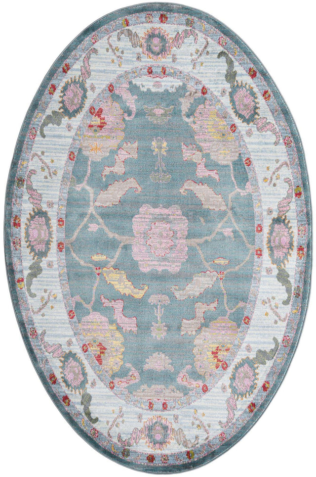 Gray and Blue 5' 5 x 8' Paragon Oval Area Rug 100% Polypropylene Colorful Vivid Boho Style Modern Carpet for Unique Interiors for Sale at Rug Engine