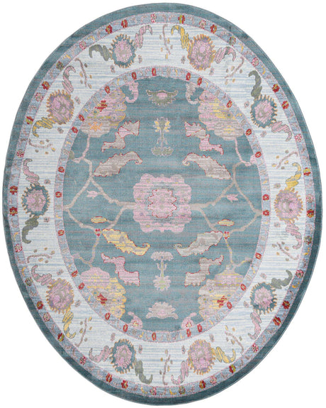Gray and Blue 8' 2 x 10' Paragon Oval Area Rug 100% Polypropylene Colorful Vivid Boho Style Modern Carpet for Unique Interiors for Sale at Rug Engine