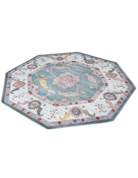 Gray and Blue 6' x 6' Paragon Octagon Area Rug 100% Polypropylene Colorful Vivid Boho Style Modern Carpet for Unique Interiors for Sale at Rug Engine