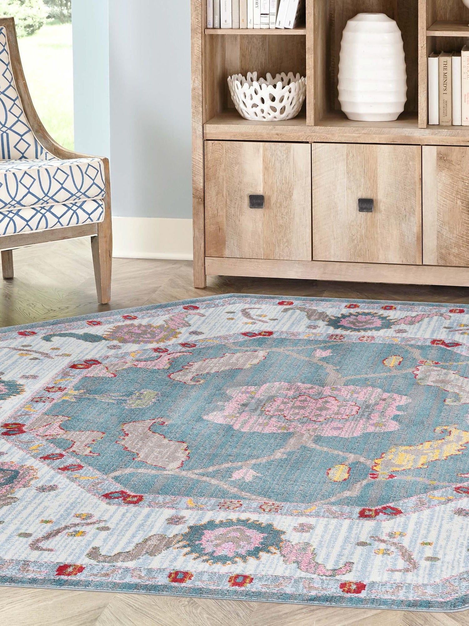 Gray and Blue 4' x 4' Paragon Octagon Area Rug 100% Polypropylene Colorful Vivid Boho Style Modern Carpet for Unique Interiors for Sale at Rug Engine