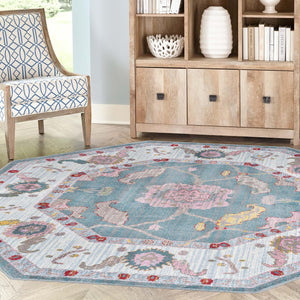 Gray and Blue 4' x 4' Paragon Octagon Area Rug 100% Polypropylene Colorful Vivid Boho Style Modern Carpet for Unique Interiors for Sale at Rug Engine