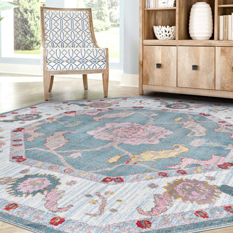 Gray and Blue 8' 2 x 8' 2 Paragon Octagon Area Rug 100% Polypropylene Colorful Vivid Boho Style Modern Carpet for Unique Interiors for Sale at Rug Engine